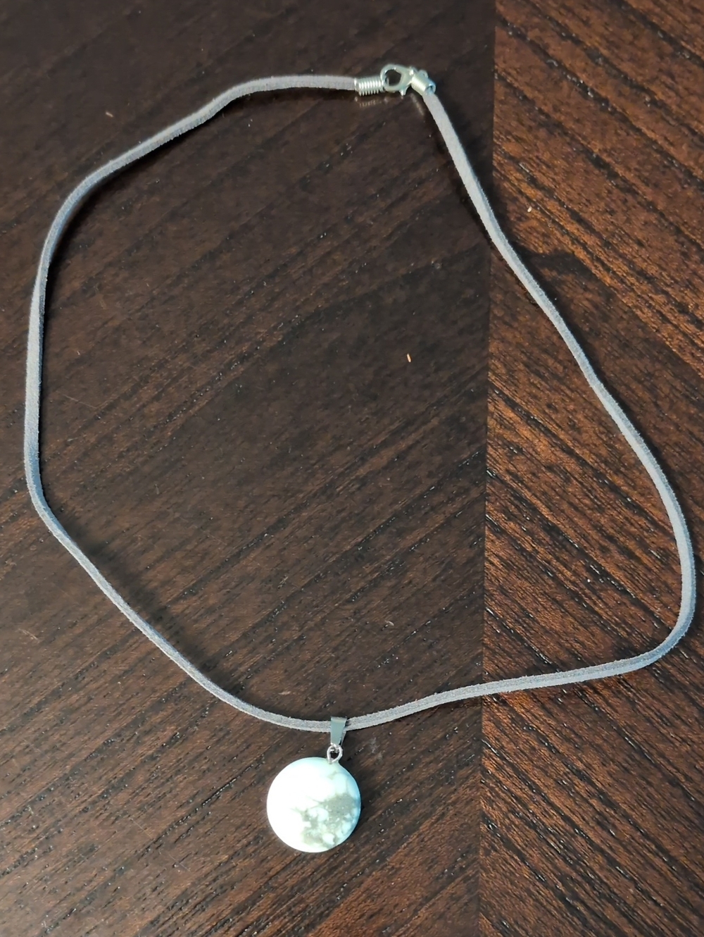 Gray Suede Necklace with White Howlite Pendant